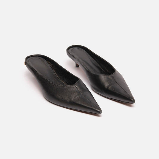 Anine Bing Black Leather Kitten Heel Mule