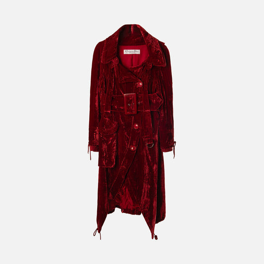 Christian Dior Runway Rare Silk Blend Crinkled Velvet Belted Coat (2005)