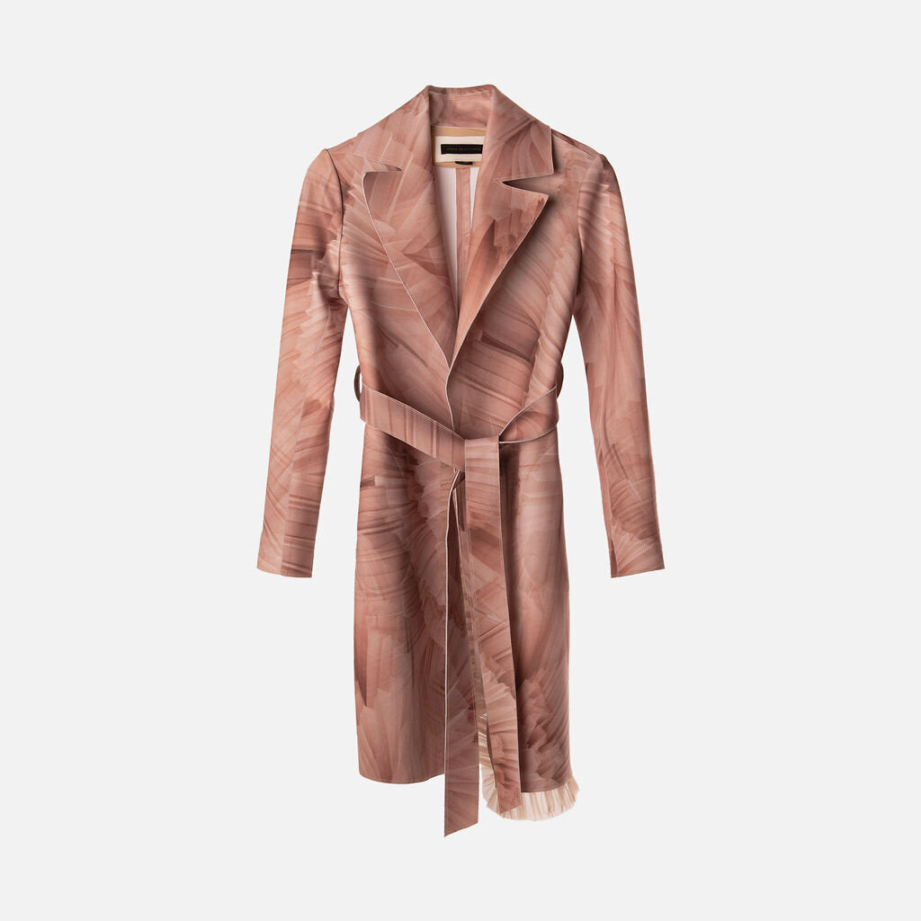 Marie Saint Pierre Pink Poly Pleated Print Belted Coat