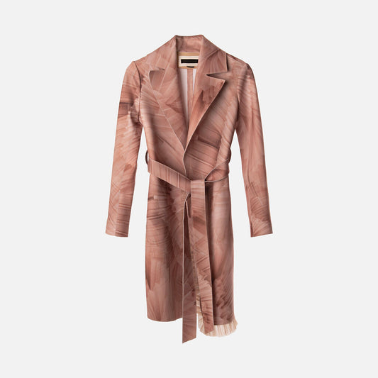 Marie Saint Pierre Pink Poly Pleated Print Belted Coat