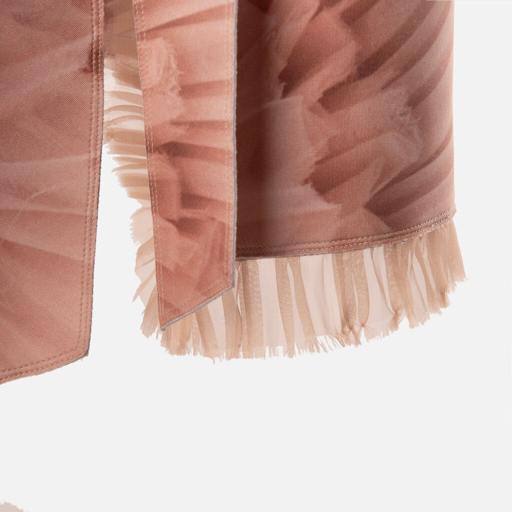 Marie Saint Pierre Pink Poly Pleated Print Belted Coat
