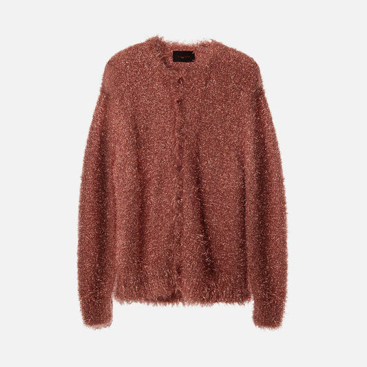 Simone Rocha Pink Metallic Tinsel-Knit Cardigan