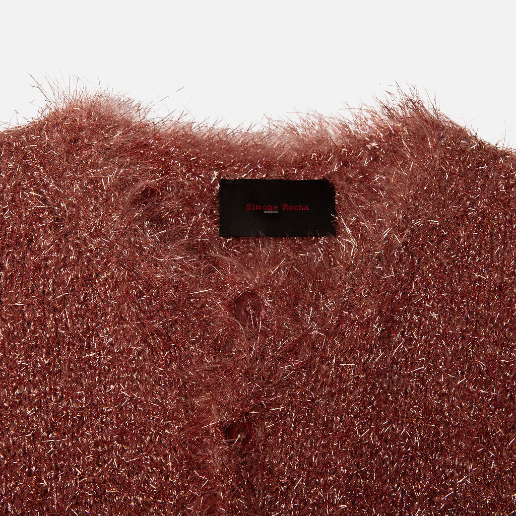 Simone Rocha Pink Metallic Tinsel-Knit Cardigan