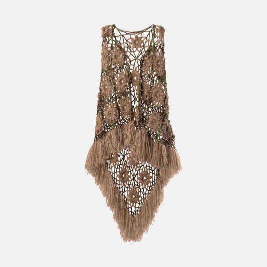 Missoni Brown Mohair Floral Crochet Cape