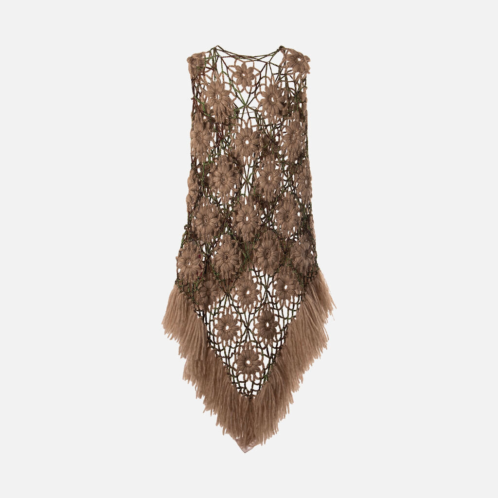 Missoni Brown Mohair Floral Crochet Cape