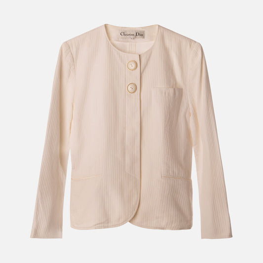 Christian Dior White Cotton Textured Gold Button Jacket