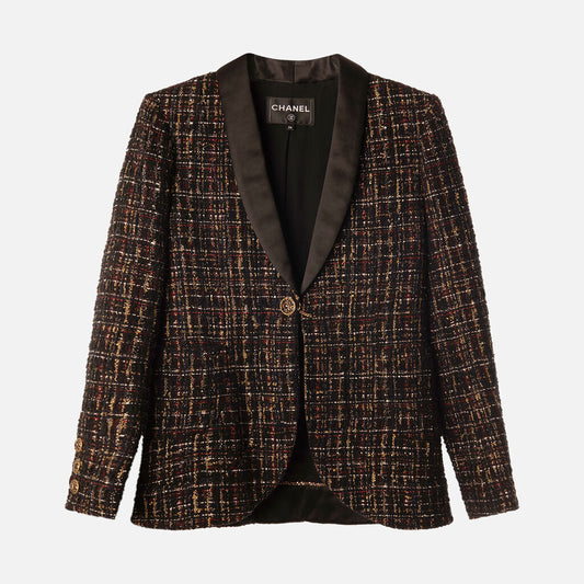 Chanel Metiers d'Art Wool Blend Satin Lapel Tweed Blazer (2019)