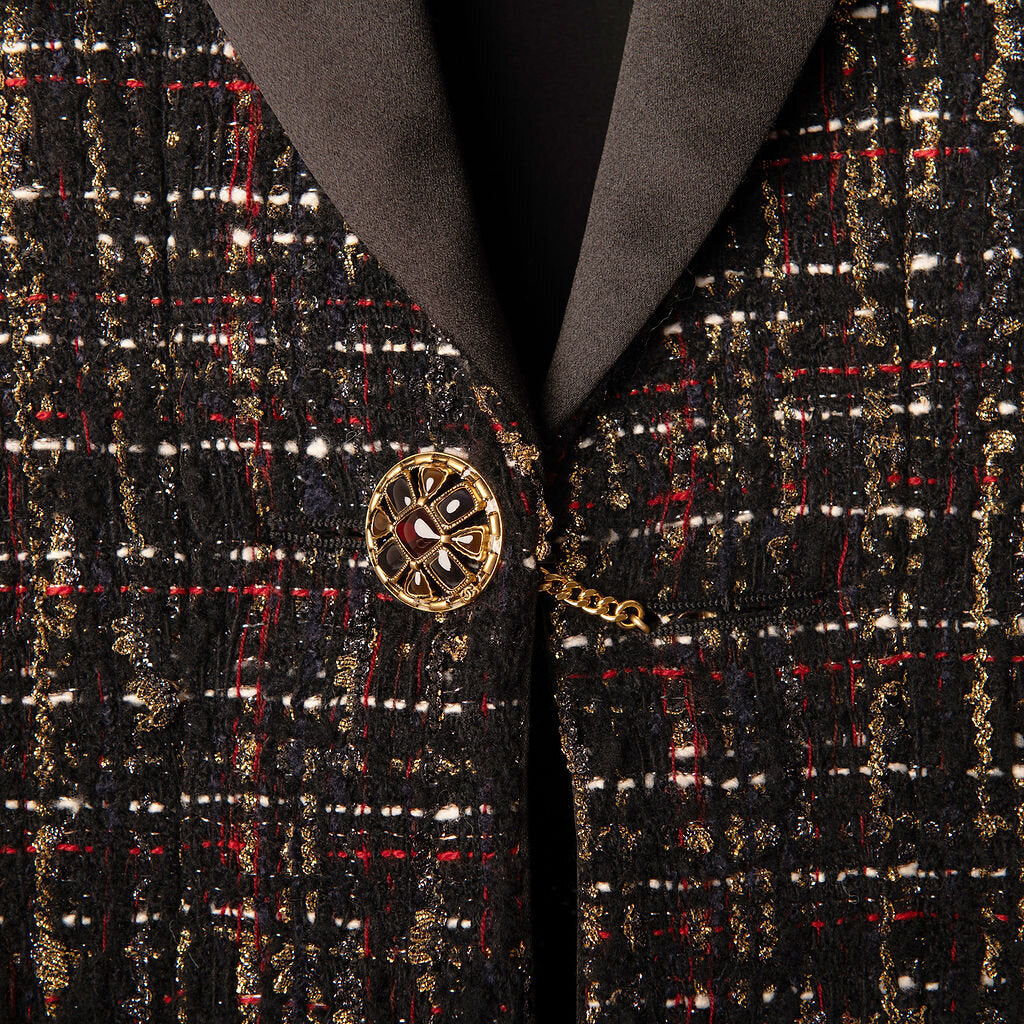 Chanel Metiers d'Art Wool Blend Satin Lapel Tweed Blazer (2019)