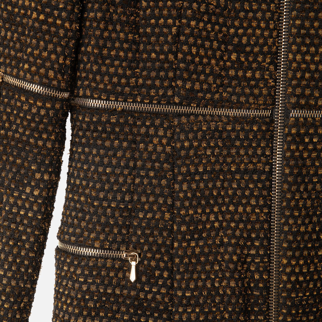 Chanel Black & Gold Wool Blend Zipper-Detail Jacket