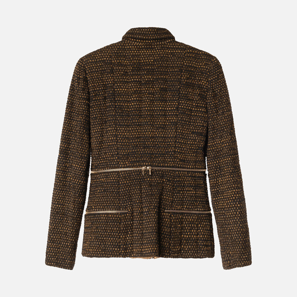 Chanel Black & Gold Wool Blend Zipper-Detail Jacket
