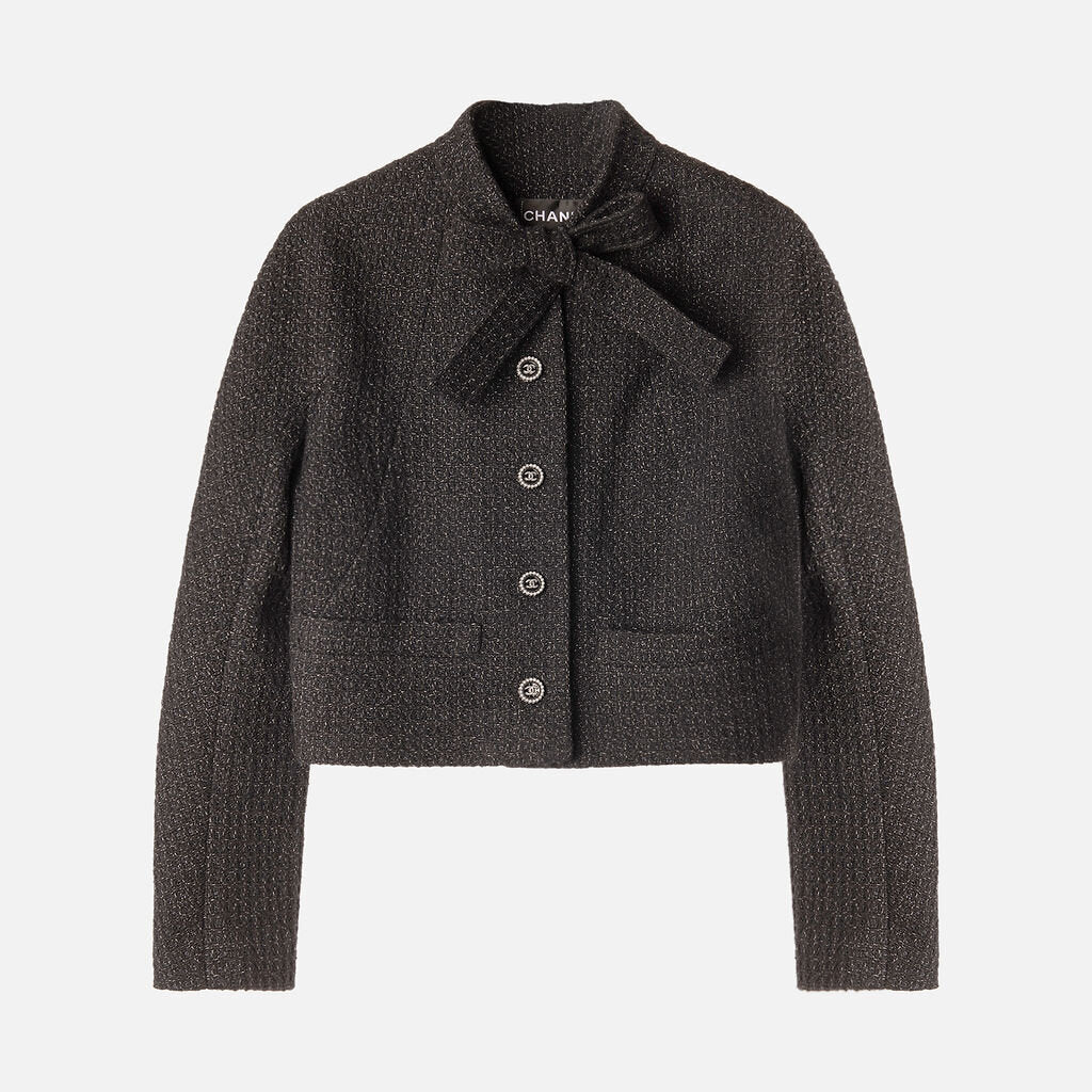 Chanel Charcoal Cotton & Wool Blend Tweed Jacket (2024)
