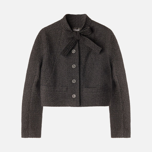Chanel Charcoal Cotton & Wool Blend Tweed Jacket (2024)