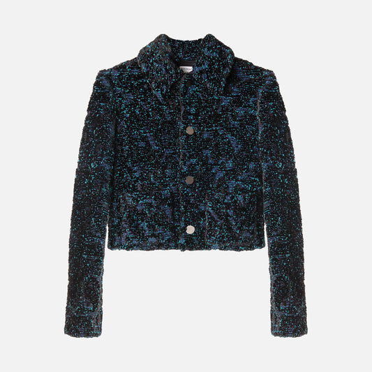 Bottega Veneta Chenille Black & Blue Boucle Viscose & Poly Jacket