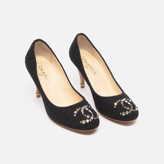 Chanel Black Rhinestone CC Pump