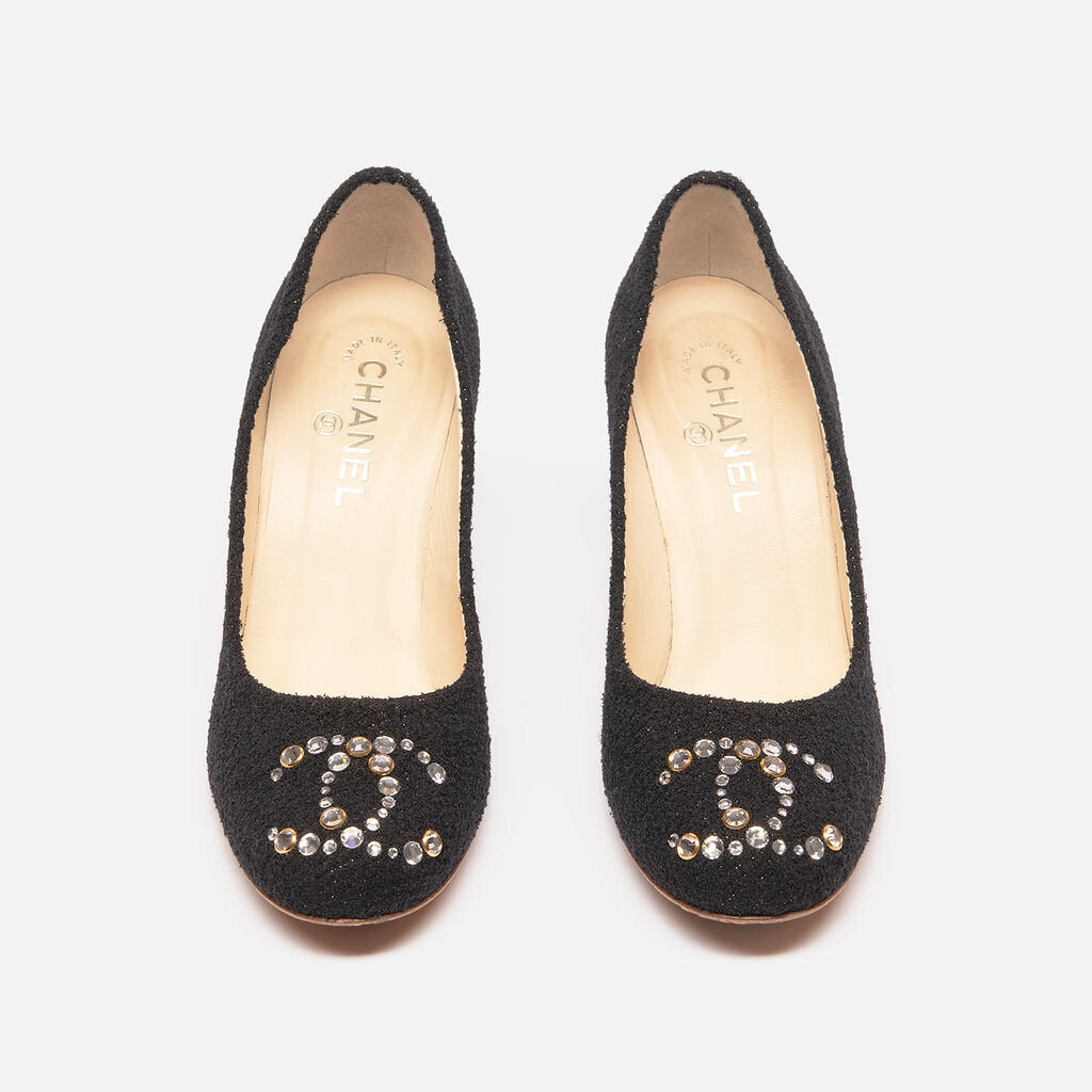 Chanel Black Rhinestone CC Pump