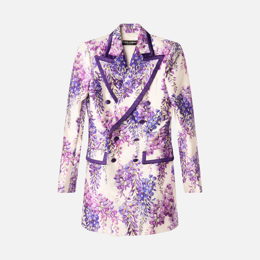 Dolce & Gabbana Purple & White Silk Blend Blazer