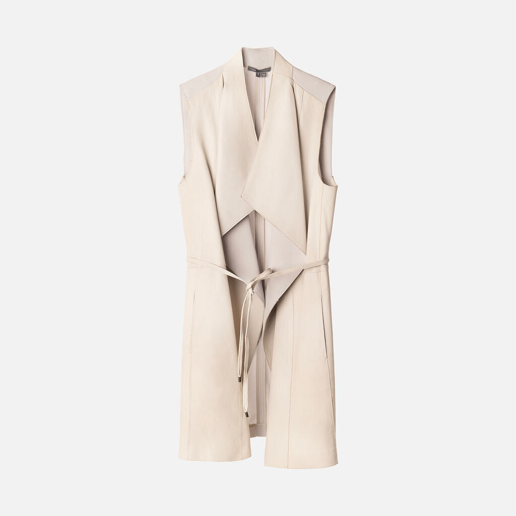 Vince Grey Leather Panel Belted Vest