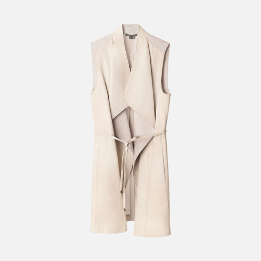 Vince Grey Leather Panel Belted Vest