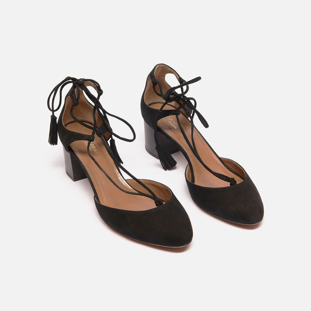 Aquazzura Black Suede Block Heel