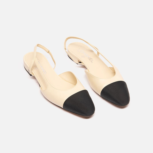 Chanel Cream Leather Captoe Slingback Flats (38.5)