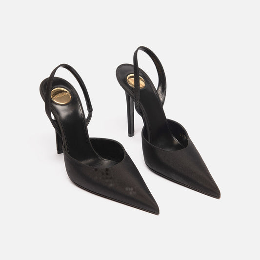 Saint Laurent Black Grosgrain Slingback Heels