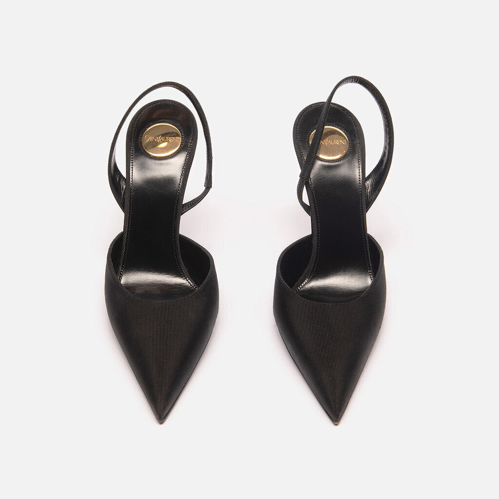Saint Laurent Black Grosgrain Slingback Heels