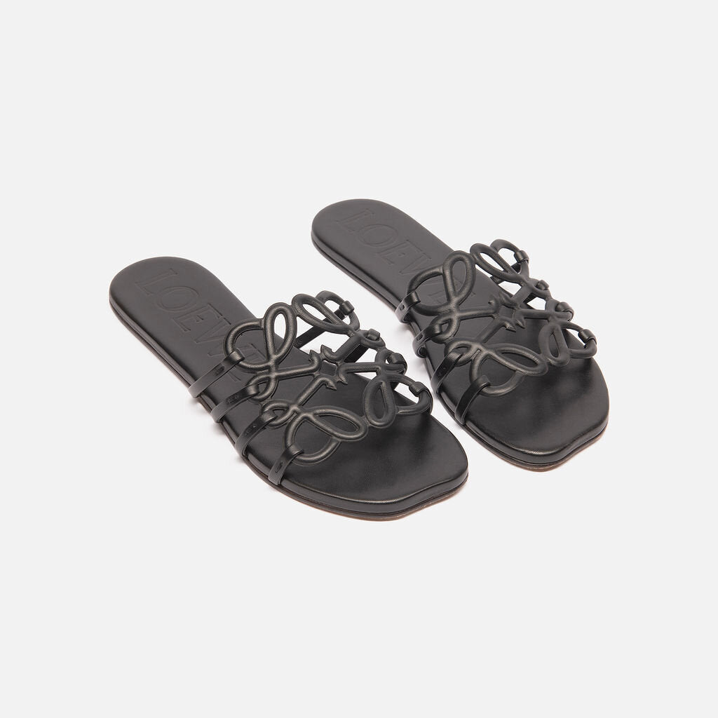 Loewe Black Leather Slide Sandals