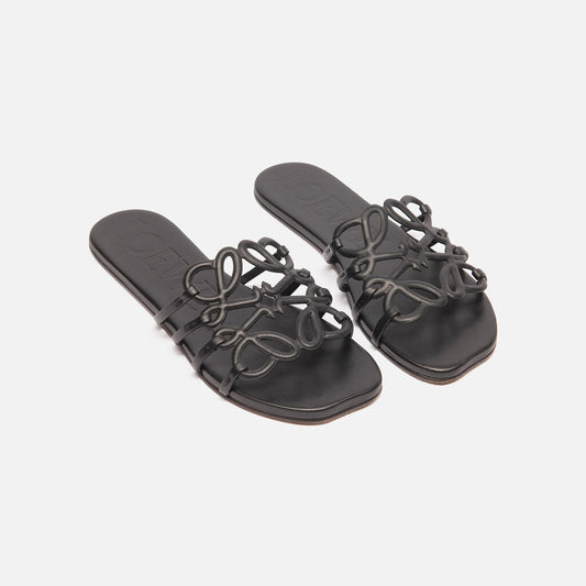 Loewe Black Leather Slide Sandals