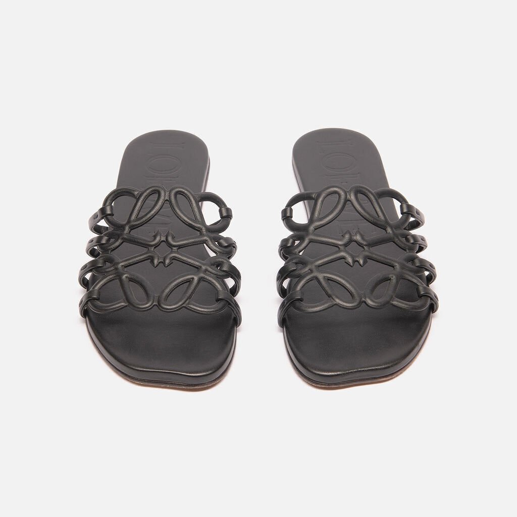 Loewe Black Leather Slide Sandals