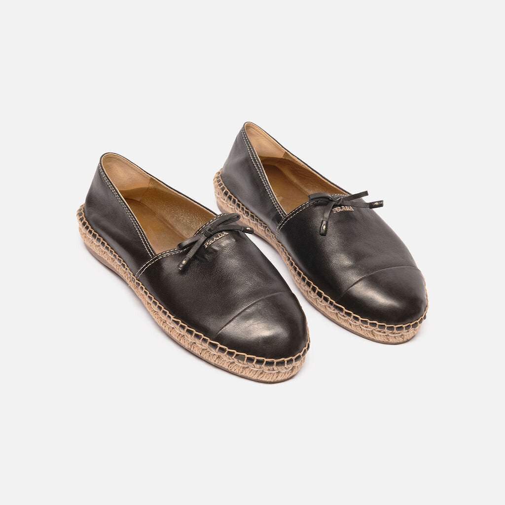 Prada Black Leather Espadrille