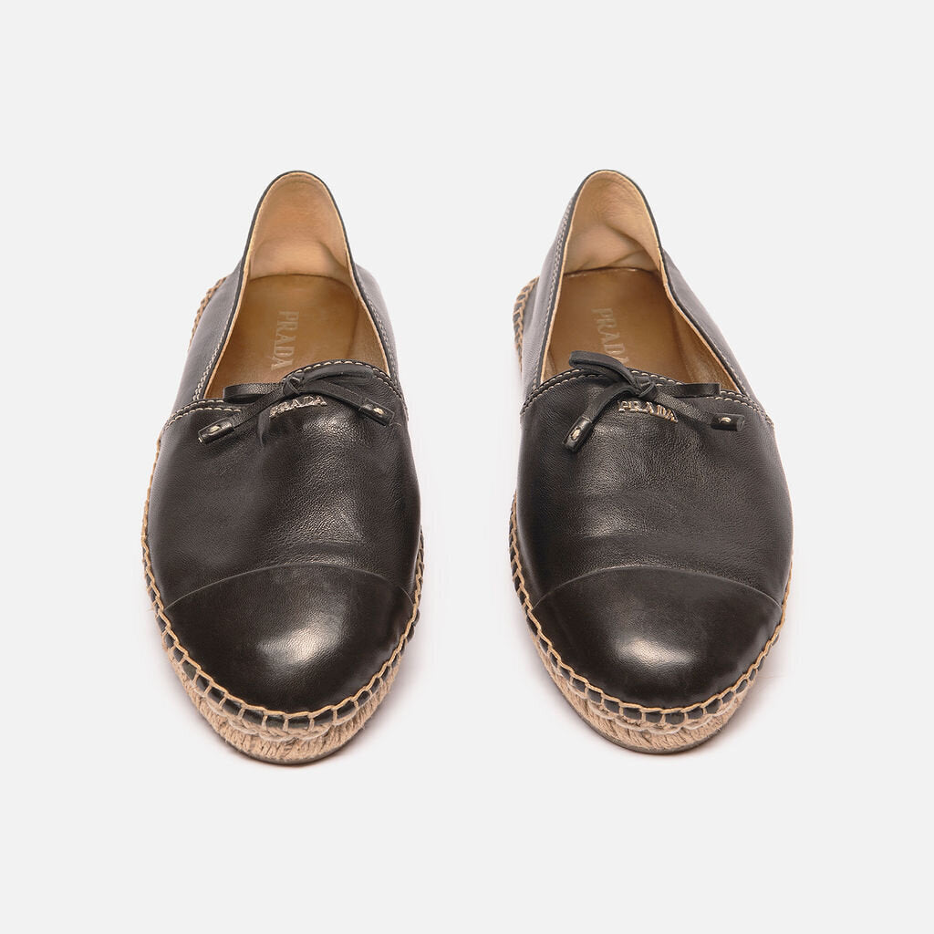 Prada Black Leather Espadrille
