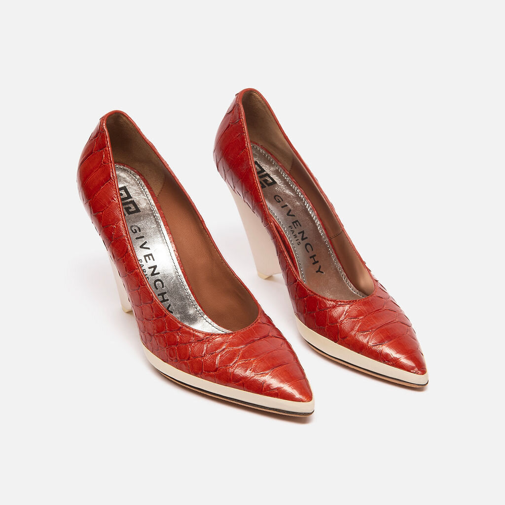 Givenchy Red Leather Croc Embossed Wedge Heels