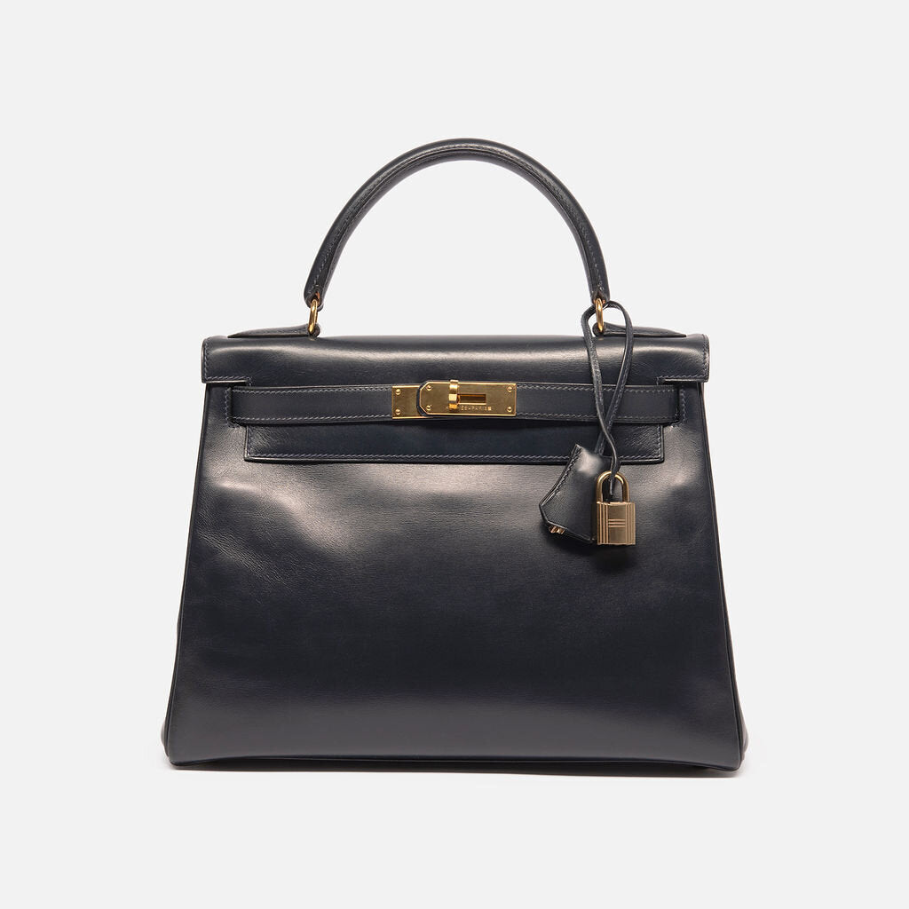 Hermes Navy Boxcalf V Circle Kelly 28