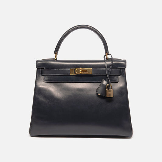 Hermes Navy Boxcalf V Circle Kelly 28