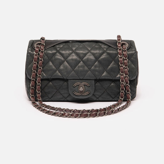 Chanel Dark Green Leather Top Handle Flap on Chain