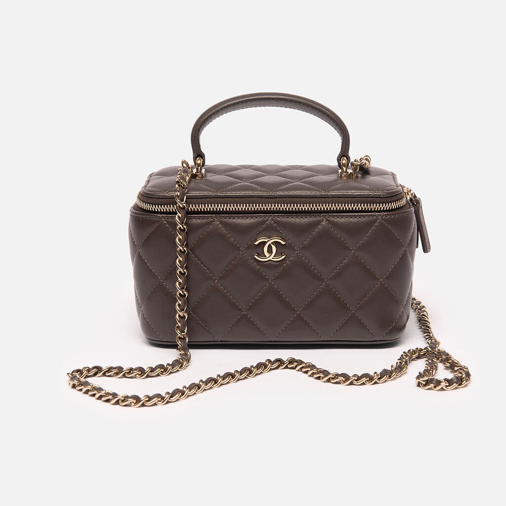 Chanel Dark Brown Vanity on Chain with Top Handle