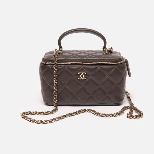 Chanel Dark Brown Vanity on Chain with Top Handle