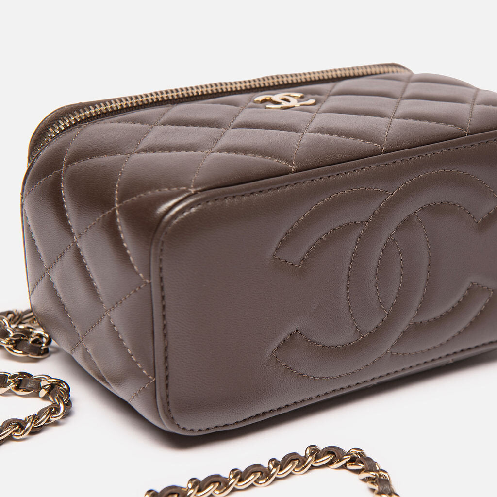 Chanel Dark Brown Vanity on Chain with Top Handle