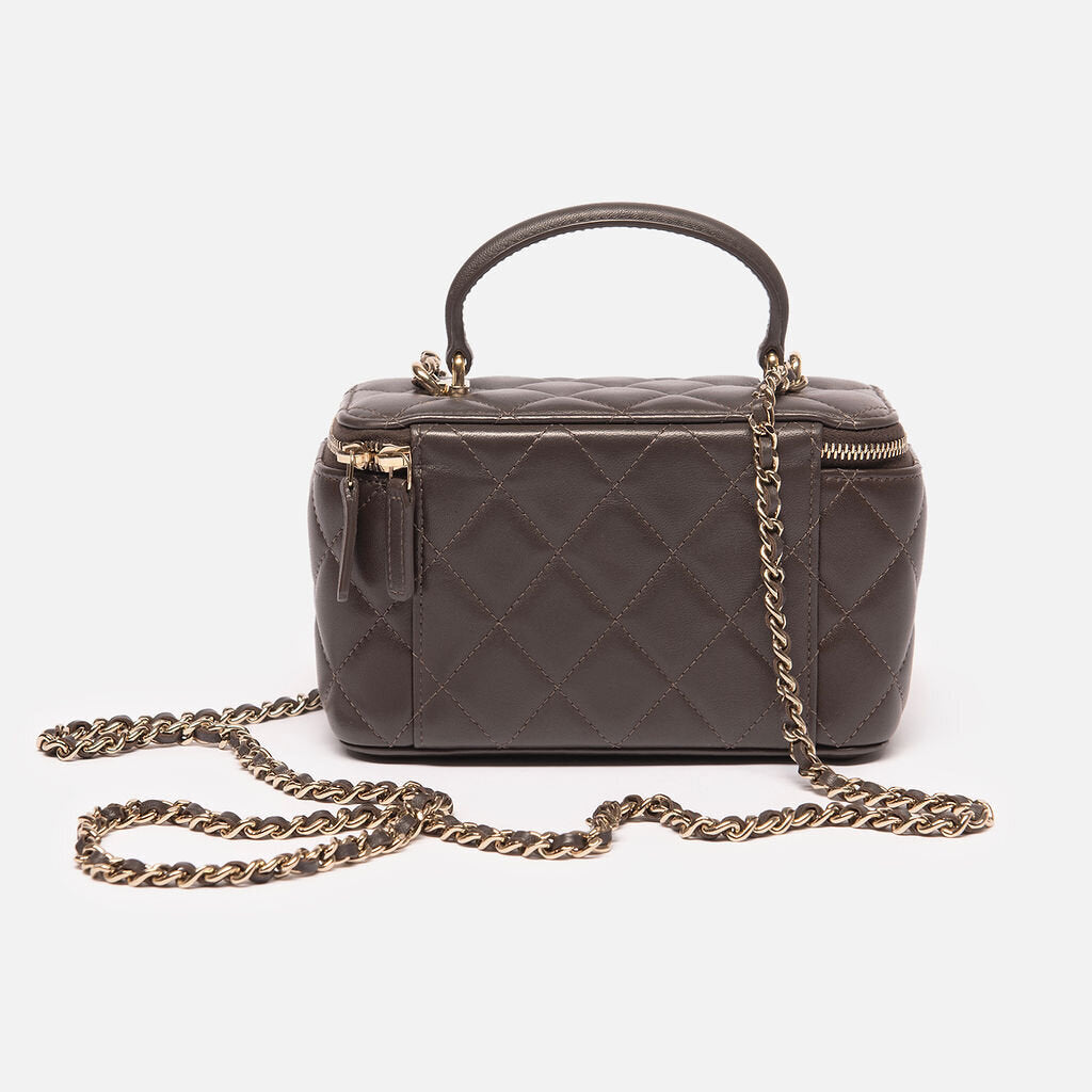 Chanel Dark Brown Vanity on Chain with Top Handle