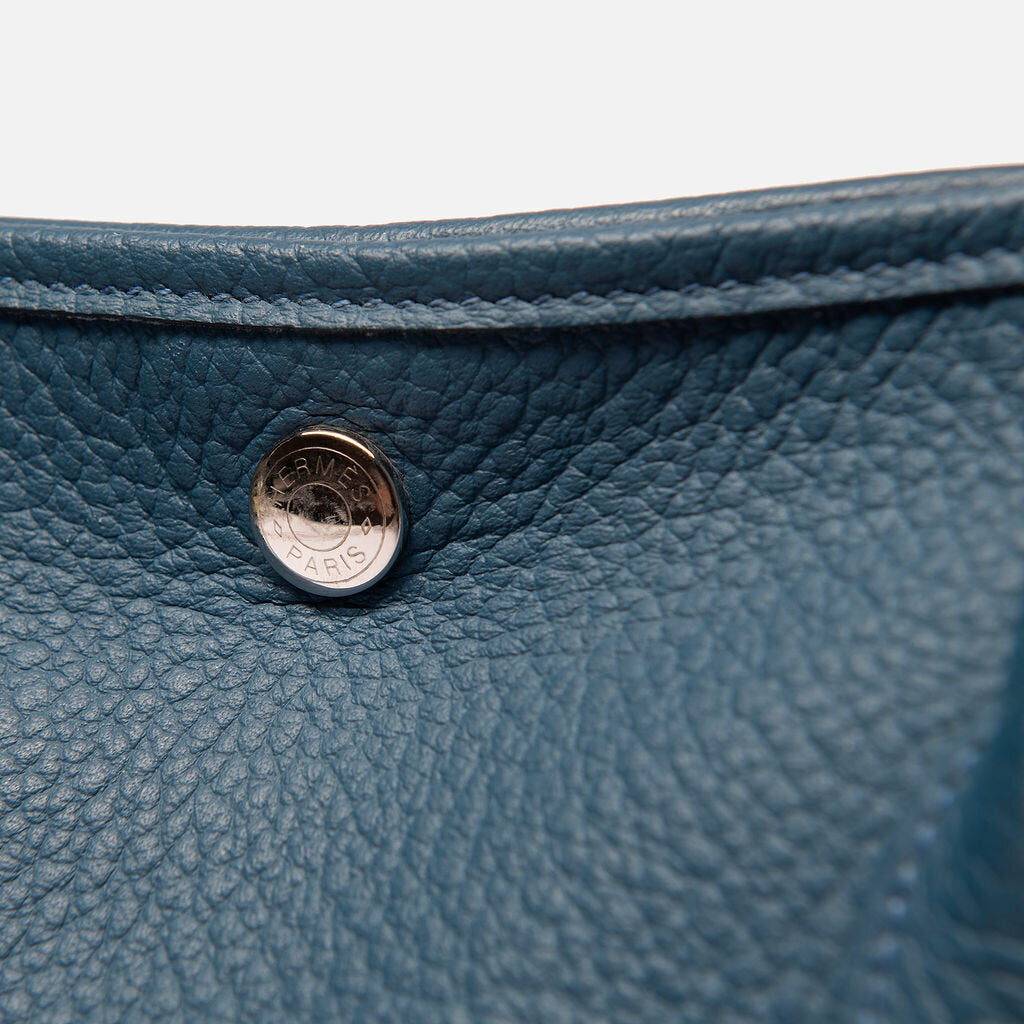 Hermes Blue Leather Garden Party Tote