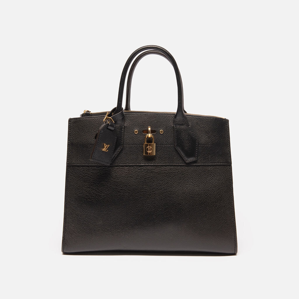 Louis Vuitton Gold Hardware Black City Steamer MM Tote