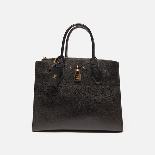 Louis Vuitton Gold Hardware Black City Steamer MM Tote
