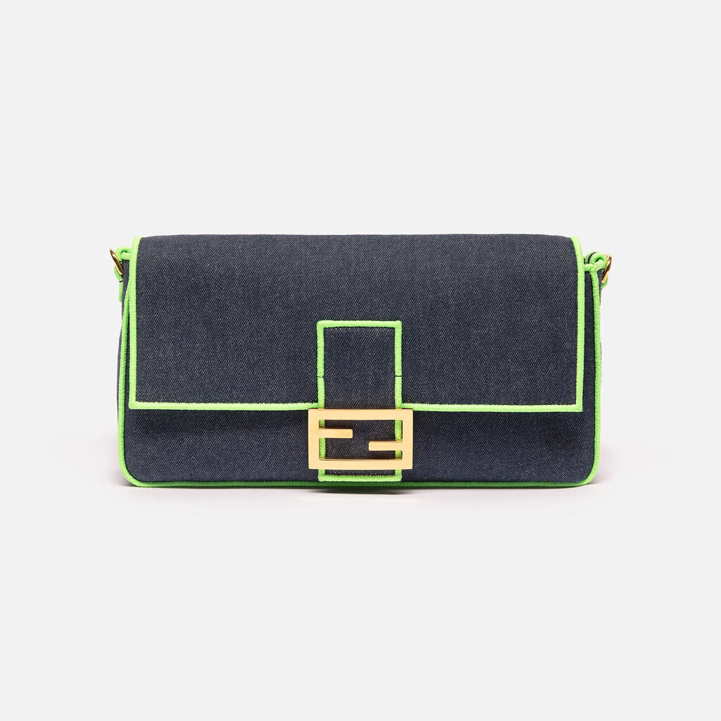 Fendi Denim & Neon Green Baguette