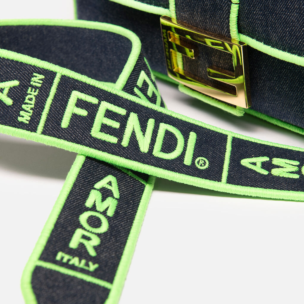 Fendi Denim & Neon Green Baguette