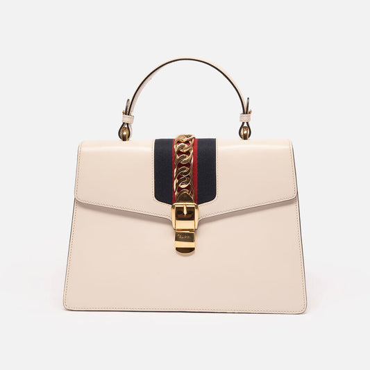 Gucci Large White Sylvie Top Handle with Strap