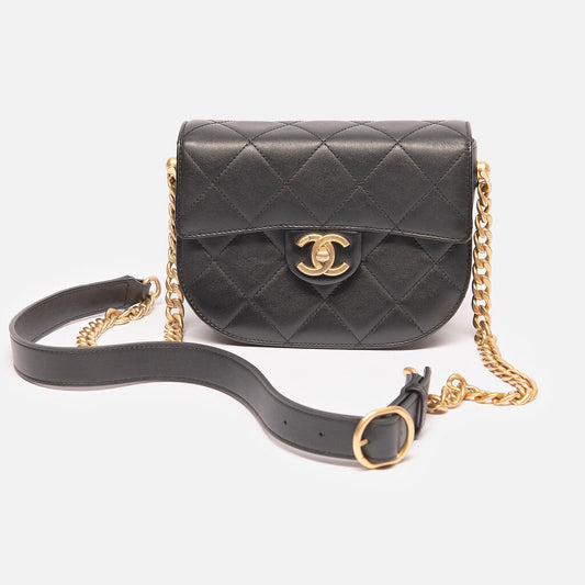 Chanel Black Quilted Saddle Flap on Chain