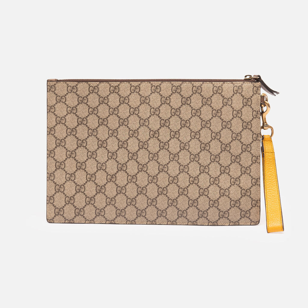 Gucci GG Supreme Tiger Head Clutch on Strap