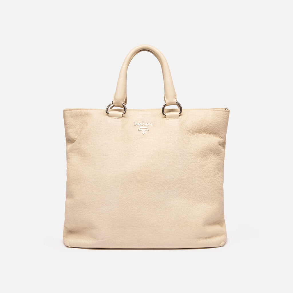 Prada White Leather Tote