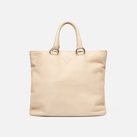 Prada White Leather Tote