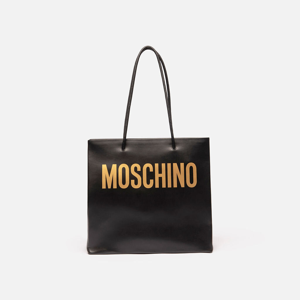 Moschino Black Logo Leather Tote